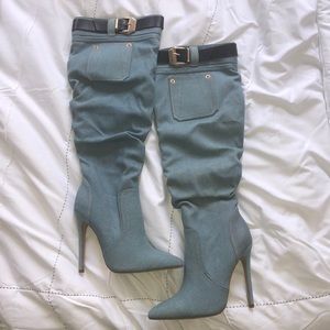 Denim Slouch Heeled Boots